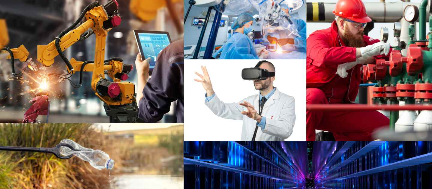 A photo collage of scientific and engineering disciplines. Rachael Hall Creative helps technical industries optimize SEO.